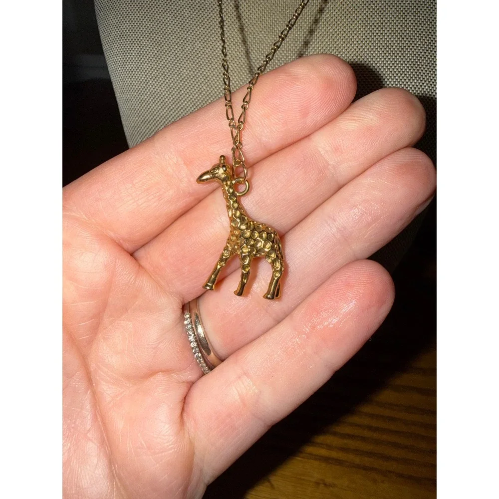 J.Crew Gold Tone Giraffe Pendant Long Link Chain Necklace Animal Charm